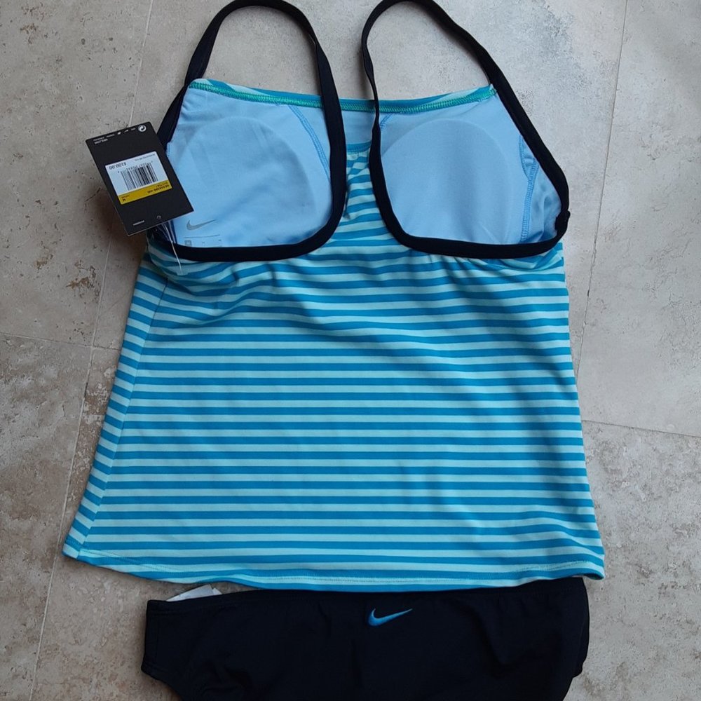 NIKE Laser Stripe Racerback Tankini Swimsuit Blue - Picture 3 of 8